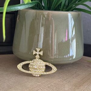 Gold Tone Rhinestone Orb Statement Brooch Pin